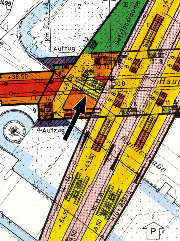 Ausschnitt aus dem Lageplan D207/134 von 1992, U-Bahn-Bauamt Hannover