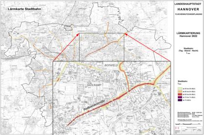 Lärmkarte Stadtbahn mit Ausschnitt der Podbielskistraße, LHH 2022