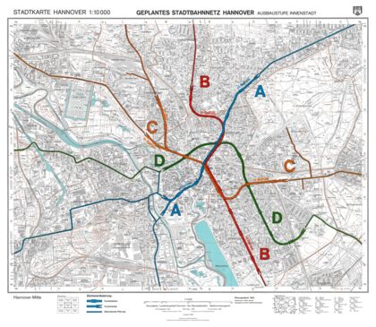 Geplantes Stadtbahnnetz Hannover (Planungsstand 1992)
