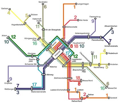 Netzplan Nr. 2: Die „Scheelhaase-Lösung” mit der im A-Tunnel fahrenden Linie 10