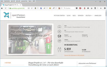 Screenshot der Online-Petition mit dem Endergebnis 5.931 Unterschriften