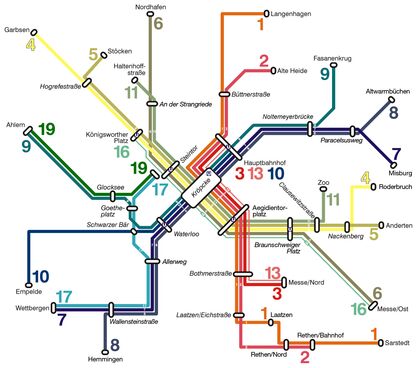 Netzplan Nr. 5: So könnte das Linien-Netz mit der Scheel­haase-Lösung aussehen