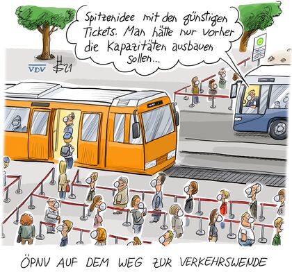 Cartoon des VDV zum 365-Euro-Ticket, Zeichnung: Heiko Sakurei