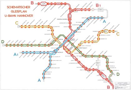 Schematischer Gleisplan U-Bahn Hannover, 100/163