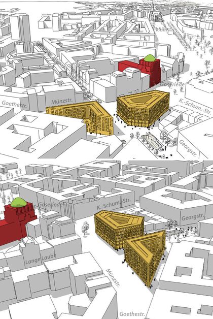 Ansichten mit der neuen Steintor-Bebauung (Visualisierung Jabusch & Schneider)